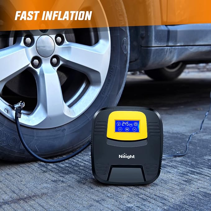 Nilight Tire Inflator Air Compressor Portable Pump for 12V DC Car Tires with Digital Pressure Gauge 150PSI Auto LED Light Cars ATVs Bicycles