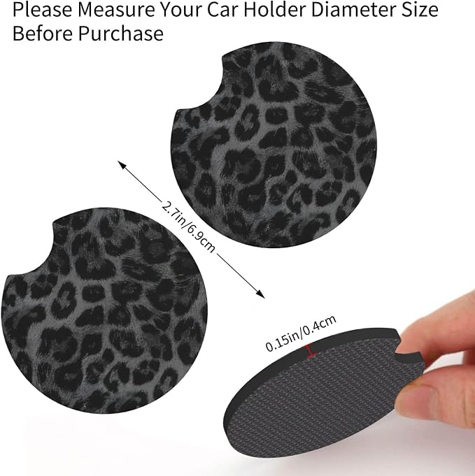 Black Leopard Print Steering Wheel Cover Black Cheetah Leopard Print Steering Wheel Cover Anti-Slip Breathable for 15 in Universal 2 Pcs Car Interior Cup Holder Pad for Men Women