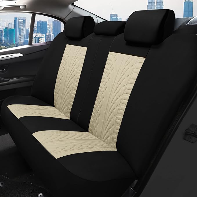 Pariitadin Car Seat Covers Full Set, Washable and Breathable Premium Cloth Automotive Vehicle Seat Cover for Car Interior, Universal Fit for Most Cars, Sedan, Truck, SUV(Black/Beige)