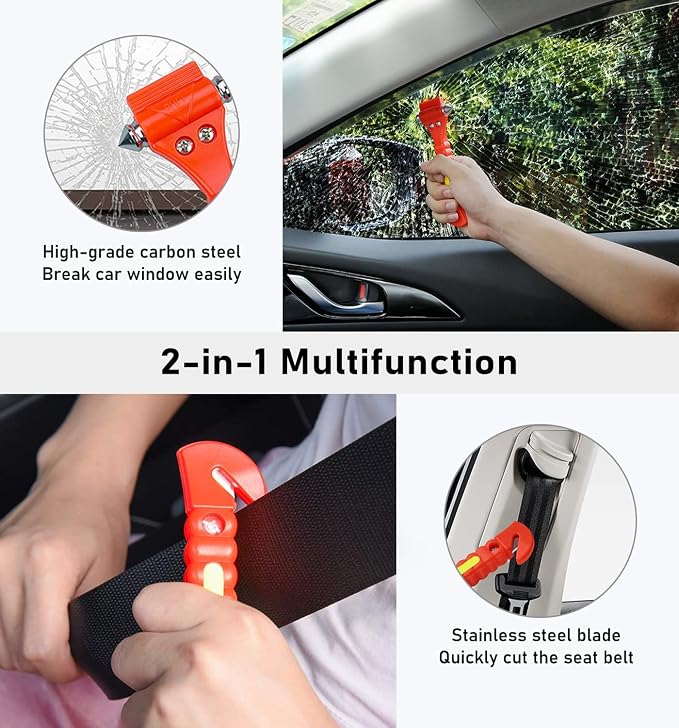Car Safety Hammer 10 Pack, Car Emergency Escape Tool Car Window Glass Breaker and Seat Belt Cutter with Light Reflective Tape for Family Rescue, Life Saving Survival Kit