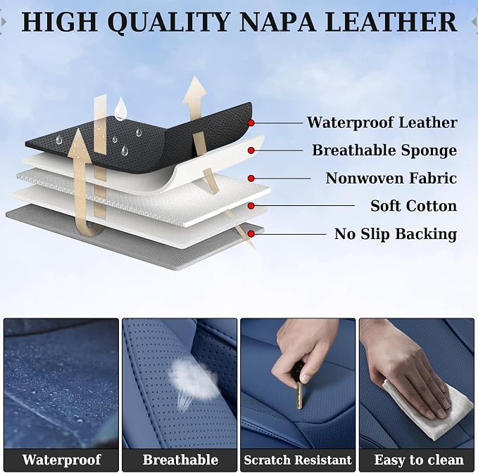 Coverado Car Seat Covers, Seat Covers for Cars, Waterproof Leather Auto Seat Protectors, Leather Car Seat Cushion, Car Interiors Accessories Universal Fit for Most Cars