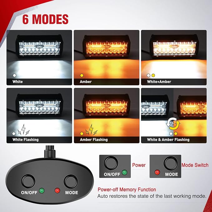 Nilight 16AWG Wiring Harness Kit 2 Leads Specially Customized for 6 Modes Amber White Strobe Light Bar Off Road LED Work Light 12V On Off Switch Remember Function Reset Function