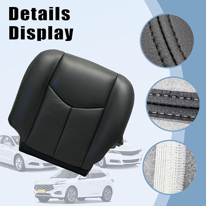 SecosAutoparts Driver & Passenger Bottom & Top Lean Back Dark Gray Without Seat Armrest Leather Seat Cover Compatible With Chevy Silverado Avalanche Tahoe Suburban GMC Sierra Yukon 2003 2004 2005 2006