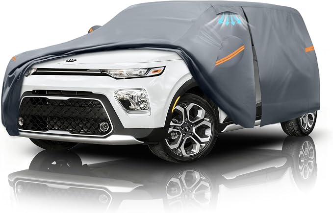 Waterproof Kia Soul(2009-2026) Car Cover with Breathable Vents, [Upgrade] Premium Covers with Cotton Liner and Zipper Door,Sun Rain Snow Dust Uv Protection.(Gift with Towel)