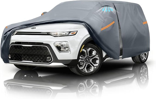 Waterproof Kia Soul(2009-2026) Car Cover with Breathable Vents, [Upgrade] Premium Covers with Cotton Liner and Zipper Door,Sun Rain Snow Dust Uv Protection.(Gift with Towel)