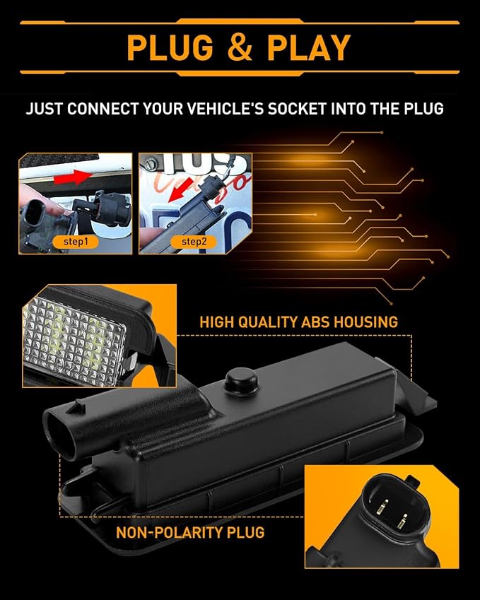LESAUCE LED License Plate Light For 2015-2023 Dodge Charger Challenger Chrysler 300 Pacifica Jeep Compass, 6000K White, Tag Lamp Assembly Replacement, Pack of 1