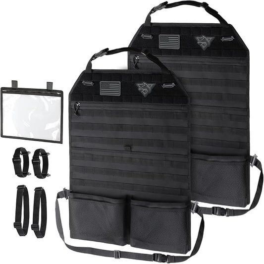 WYNEX Molle Seat Back Car Organizer Fit Most Car F150 Jeeps Pickups Trucks | 26.4x16.1" Backseat Storage Cover, Truck Seat Back Protector, Sling Rack, Visual Pocket & Wolf Patch for Road Trips