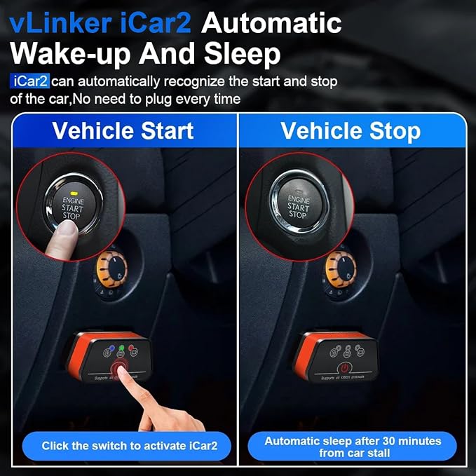 iCar2 BLE 4.0 OBD2 Bluetooth Adapter Auto Scanner Car Diagnostic Tools Engine System Diagnostic Tools for Android/iOS (Black/Orange)