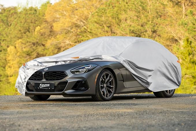 Kayme 6 Layers Car Cover Custom Fit for BMW Z4 E85 E86 E89 G29 Coupe/Roadster/Convertible (2002-2025) Waterproof All Weather for Automobiles, Outdoor Full Cover Rain Sun UV Protection.Silver