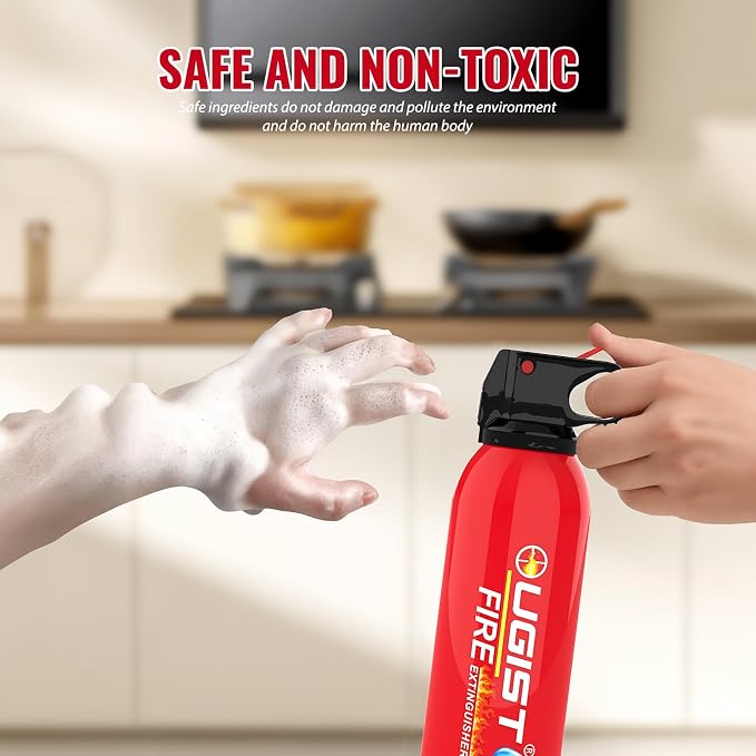 Ougist Small Portable Fire Extinguisher for Home and Car, 21oz Each, 1-Pack, Water-Based Fire Extinguishers for Quick Emergency Response, Prevent Re-Ignition, Ideal for Vehicle and Camping,Kitchen