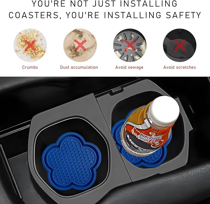 DXNQ 4 PCS Car Cup Coasters, Cute Flower Shaped Car Cup Holder Mat, PVC Waterproof Anti Slip Vehicle Cup Holder Insert Coaster, Universal Car Interior Decor Accessories (Blue)