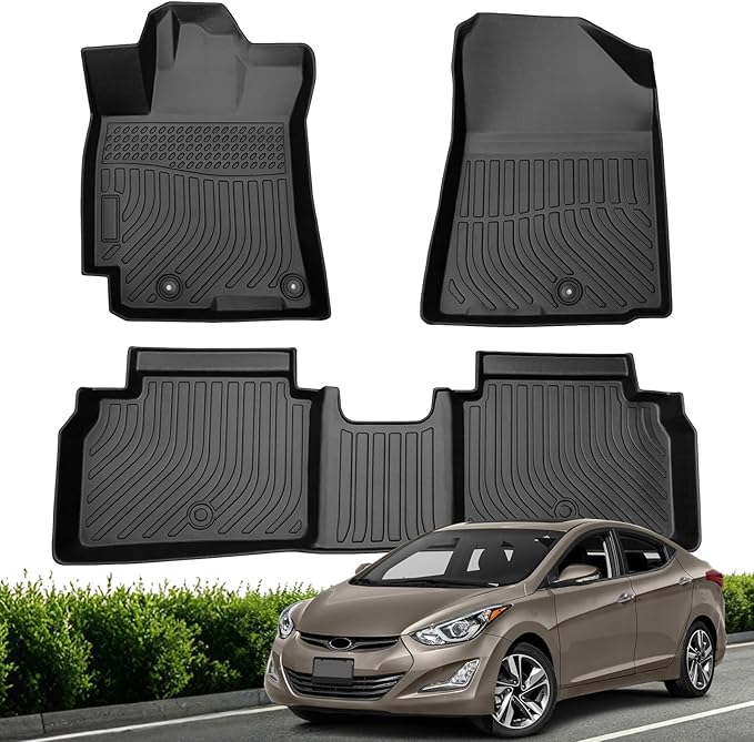 Floor Mats for Hyundai Elantra 2011-2016, Custom Fit TPE Liners | All Weather Waterproof Floor Mats, Heavy Duty Anti-Slip TPE Protection, Full Set for 1st & 2nd Row Elantra Sedan