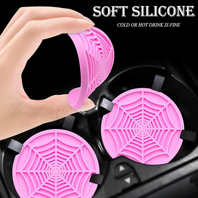2PCS Car Cup Holder Coasters, 2.75 Inch Universal Non-Slip Insert Water Bottle Holder Pads, Car Interior Accessories Sets (Pink)