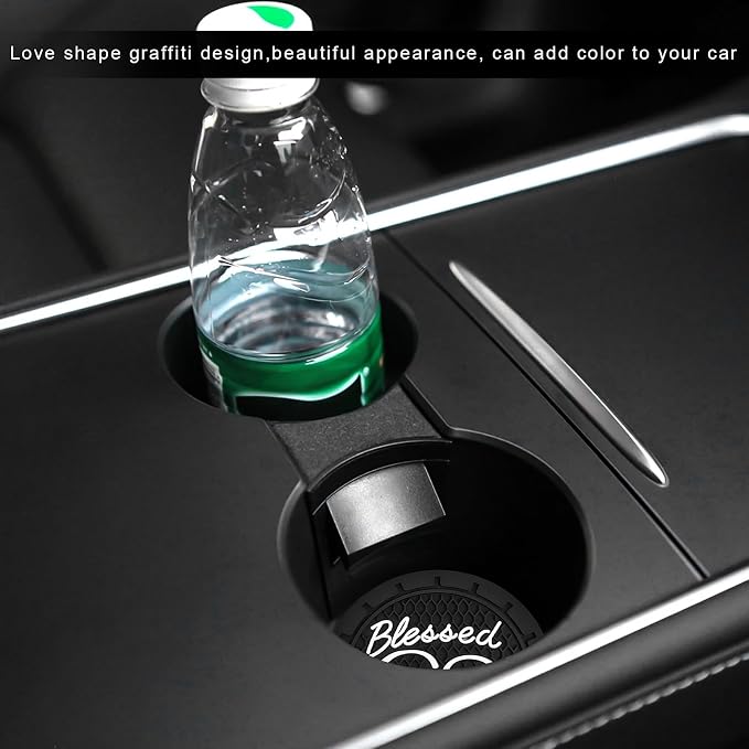 2 PCS Car Cup Holder Coaster, 2.76 Inch Soft PVC Non-Slip Blessed Cross and Heart Christian Car Cup Coasters, Auto Interior Shockproof Insert Drink Mat for Most Vehicles (Black)