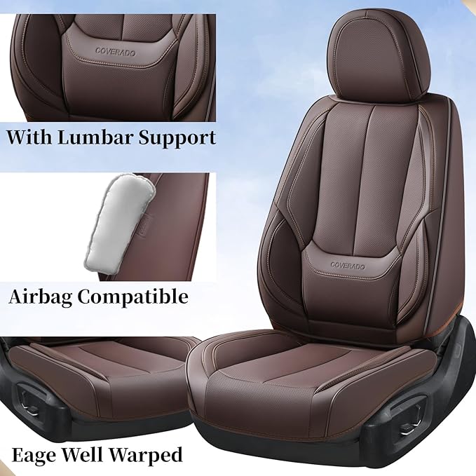 Coverado Car Seat Covers, Seat Covers for Cars, Waterproof Leather Auto Seat Protectors, Leather Car Seat Cushion, Car Interiors Accessories Universal Fit for Most Cars