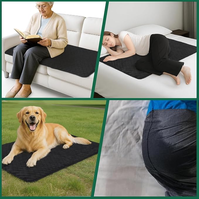 RIQINXIN Non-Slip Absorbent Incontinence Bed Pads Waterproof Reusable Washable Incontinence Underpads for Adults Children Elderly Sofa 2Pcs 35x60in Black