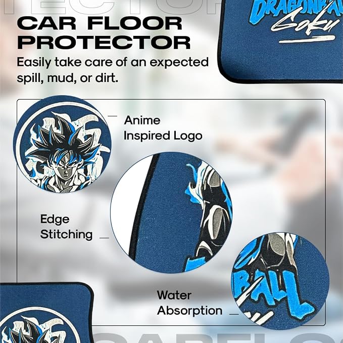 Anime Car Carpet Mat Set of 2 Front, Blue GukooDZB Design Automotive Accessories Interior All Weather Floor Mats Decor with Non Slip Black Anti Skid Backing