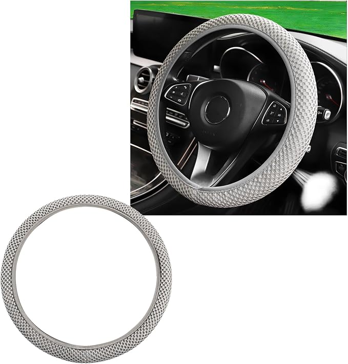 Wevdn Elastic Stretch Steering Wheel Cover, 15"×15" Microfiber Breathable Ice Silk Steering Wheel Protector, Anti-Slip Elastic Steering Wheel Cover for Men Women, Car Accessories (Gray)