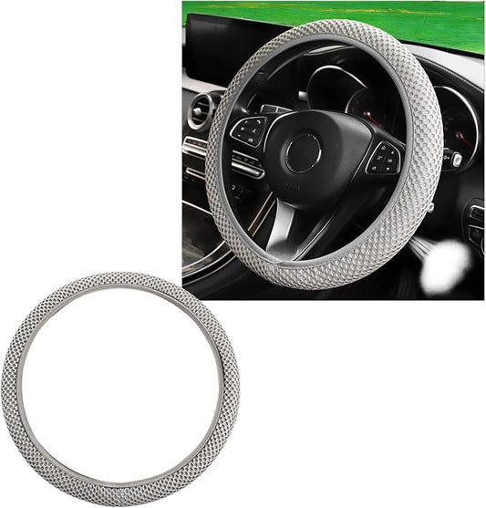 Wevdn Elastic Stretch Steering Wheel Cover, 15"×15" Microfiber Breathable Ice Silk Steering Wheel Protector, Anti-Slip Elastic Steering Wheel Cover for Men Women, Car Accessories (Gray)