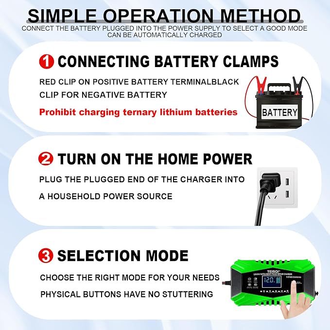 Battery Charger,12-Amp 12V/24V Smart Battery Trickle Charger | Automotive Battery Maintainer Desulfator,with Temperature Compensation,for Car Motorcycle Mower Lead Acid/LiFePO4