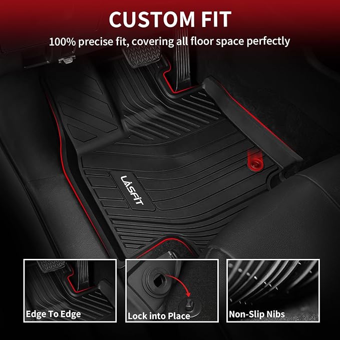 LASFIT Floor Mats & Cargo Mat for Toyota Grand Highlander/Grand Highlander Hybrid with Subwoofer 2024 2025 2026 Custom Fit All Weather TPE Floor Liners, 3 Rows Cargo Liner & Backrest Mats, Black