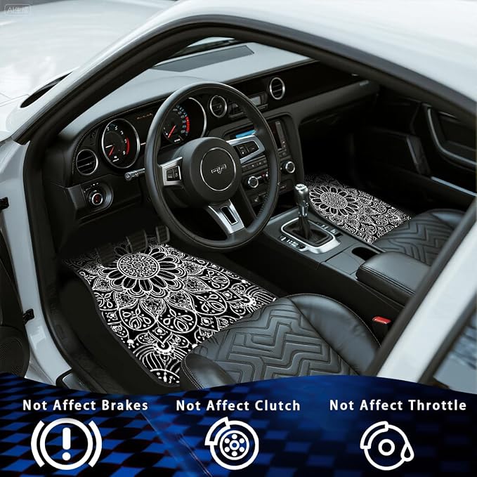 Mandala Car Floor Mats Set of 4 Black White Floral Boho Pattern Art Decorative Car Floor Carpets Front Rear Carpets Mat Non-Slip Auto Car Accessories Universal Fit Car Accessories for Truck