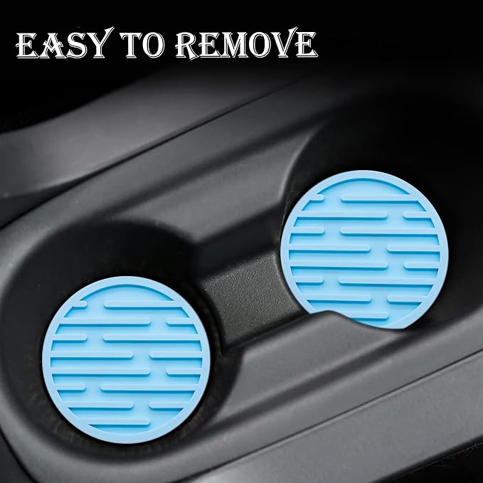 4 Pack Silicone Car Cup Holder Coaster – 2.75 Inch Anti-Slip Drink Coaster, Perfect for Coffee & Beverages – Cute Car Interior Decor for Women & Girls (Blue)