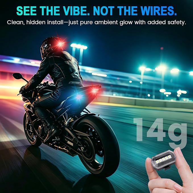 1797 Upgraded 5-LED Wireless Strobe Lights with Remote, RGB Exterior & Interior Ambient Lighting, 8 Colors & 5 Modes, USB-C Rechargeable, 4 PCS Waterproof Mini Lights for Car, Truck, Bike, Motorcycle