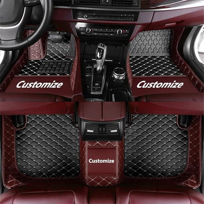 Custom Fit Car Floor Mats - Full Coverage Automotive Leather Floor Liners for Most Vehicles by MingyunSM (Black & Coffee)