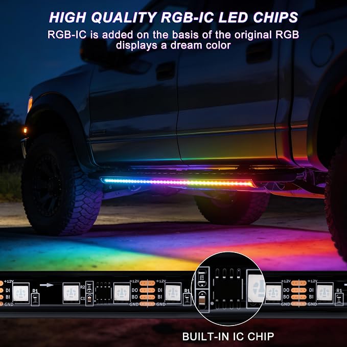 Underglow LED Lights for Cars - 8PCS RGB+IC Chasing Kit with 252 LEDs, IP67 Under Car Neon Lights with APP，Remote Control, Sound Active Multicolor Light Bar for Trucks SUVs RV, 12V Universal Fit
