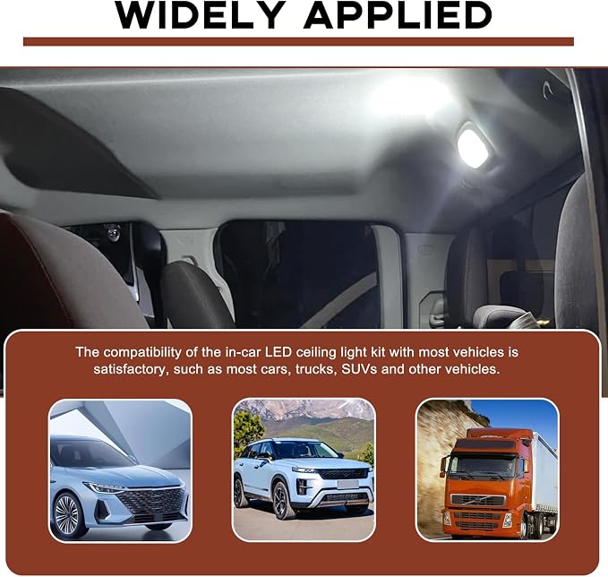42 Pieces Car LED Dome Interior Light Kits, 28mm/31mm/36mm/41mm/BA9S/T5/T10 Bulb Kit, Car Dome Map Dash Door Trunk Indicator Light Cargo Door Courtesy License Plate (White)