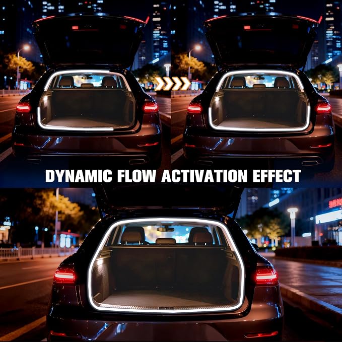 DIBMS 177" Car Trunk LED Light Interior Kit, Starting Streamer Scanning Magnetic Sensing White Ambient Lighting Strip Silicone Waterproof 12V Universal Auto Parts LED Lights for Cars