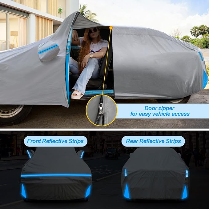 Waterproof Car Cover for 1991-2026 Honda Civic Sedan/Coupe, Custom-fit All Weather Sun Rain UV Dust Snow Protection Outdoor Civic Car Cover with Door Zipper and Cotton Lining-Gray