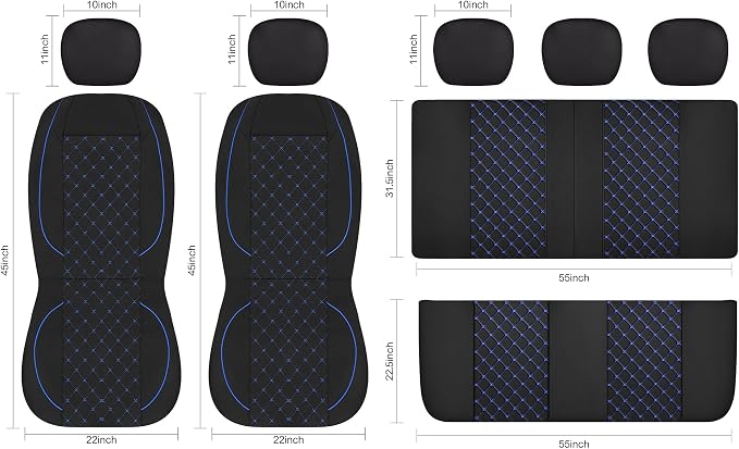 YGL Breathble Car Seat Covers Full Set, Washable Seat Covers for Cars, Premium Cloth Car Seat Protectors, Interior Covers for Cars, Sedan Van Truck SUV(Black/Blue)