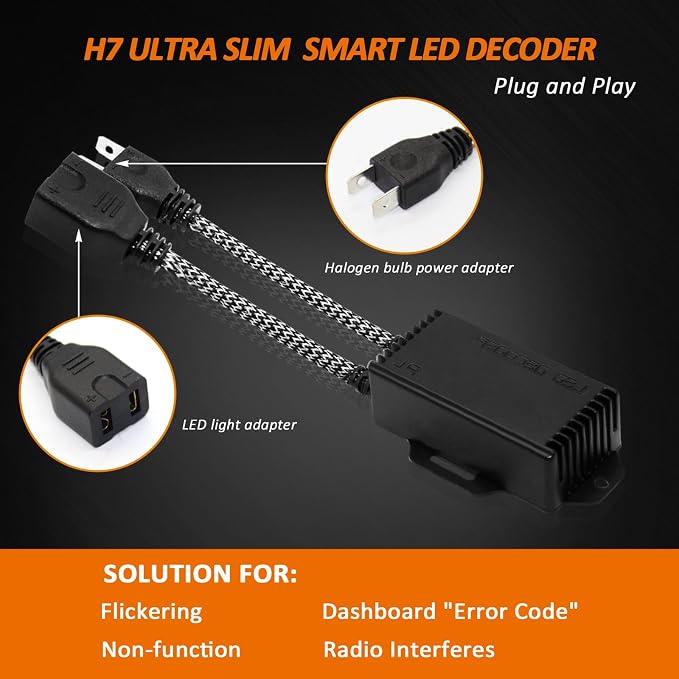 Bestview H7 LED light Canbus Decoder Kits Compatibility Anti Flickering Resistor Warning Canceler Pack of 2 | Plug and Play Smart Error Free Load Resistor Adapter Kits