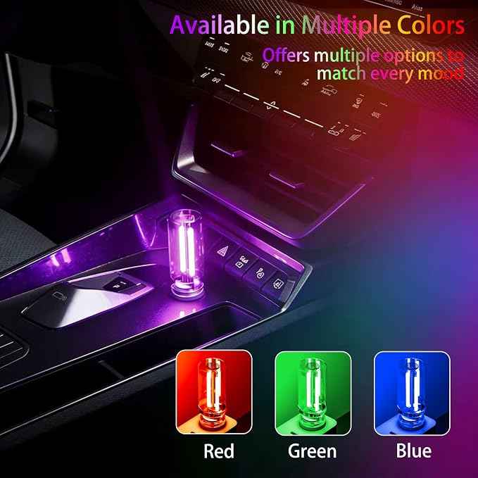 4 PCS USB Night Light Bulb,Touch Dimmable Retro Car Interior Ambient Light | Portable Glass Bottle Design Chubby Glow LED Light for Car, Truck, Bedroom, Multicolor RGB Lighting