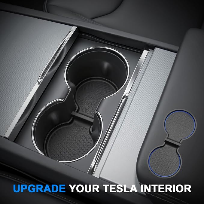 for Refresh Tesla Model Y Juniper Accessories 2025 2026 Tesla Model 3 Highland 2024 2025 2026 Cup Holder Insert Coaster Mat Center Console Liner Pad Solid TPE 1PC (Standard/Premium/Performance)