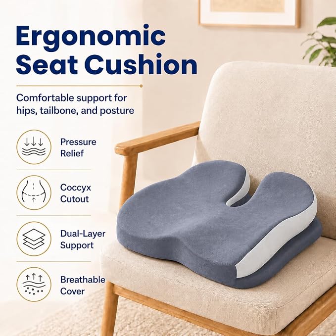 Seat Cushions for Office Chairs Wheelchair Cushion for Long Sitting Back Pain，Memory Foam Seat Car Computer Desk Chair Cushion，Coccyx Cushion for Tailbone Pain Relief Cushion Office Chair Butt Pillow | Suitable for prolonged sitting, relieves tailbone ...