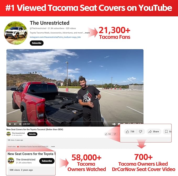 DrCarNow for Toyota Tacoma Seat Covers 2016-2023, Fit for Tacoma 3rd Gen Leather Pickup Seat Cover Crew Cab/Double Cab 2016 2017 2018 2019 2020 2021 2022 2023 Waterproof Full Set Accessories Brown