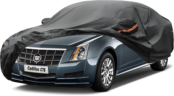 Kayme 7 Layers Car Cover Custom Fit for Cadillac CTS (2003-2019) Waterproof All Weather for Automobiles, Outdoor Full Cover Rain Sun UV Protection.Black