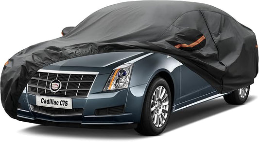 Kayme 7 Layers Car Cover Custom Fit for Cadillac CTS (2003-2019) Waterproof All Weather for Automobiles, Outdoor Full Cover Rain Sun UV Protection.Black