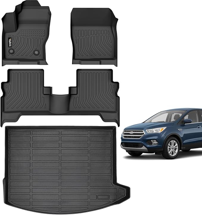 Wailtnb-Car Floor Mats & Cargo Liner Custom for 2013-2019 Ford Escape Waterproof Non-Slip Durable All Weather Floor Liner 1st&2nd Row Full Set Ford Escape Accessories Black