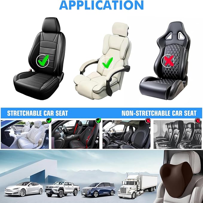 Neck Pillow for Car Neck Pillow for Driving, car headrest Pillow Head and Neck Rest Pillow for car headrest, Brown Neck Support Pillow for car Driving seat of Accessories with Memory Foam