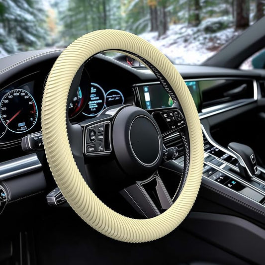 WOCOCN Car Steering Wheel Cover, Thin Anti-Skid Silicone Steering Wheel Cover for Men & Women, Universal Automotive Interior Accessories for Most Cars (Light Yellow)
