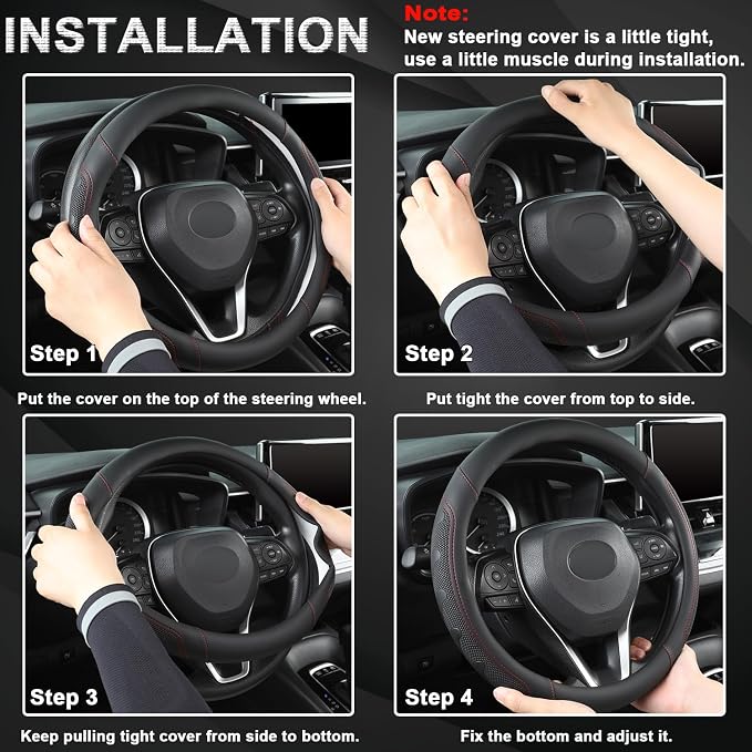 GIANT PANDA Car Steering Wheel Cover for Toyota RAV4,Camry,Highlander,Corolla,Prius,Tacoma,Standard Size - Black+Red Line