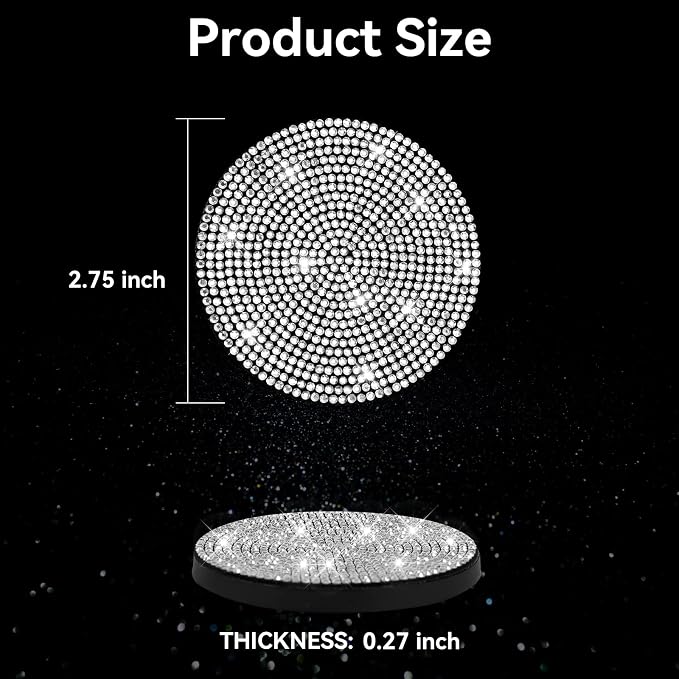 SINGARO Bling Cup Holder Coasters for Car, 2PCS Universal Non-Slip Cup Holder, Embedded Decorative Coasters, Shiny Crystal Car Interior Accessories Gifts for Women (White)