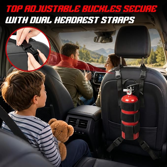 Zonon 1 Pcs Fire Extinguisher Mount for Roll Bars Headrest Seat Rail Roll Cage, Adjustable Heavy Duty Straps, Fits 2.5-3.3 lb, Black for Car Truck SUV ATV Off Road Vehicle