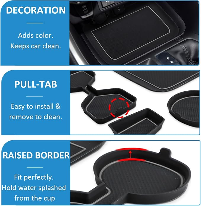 Auovo 3D Cup Holder Insert Liners Compatible with Toyota RAV4 Accessories 2025 2024 2023 2022 2021 2020 2019 Car Custom Cup Holder Mats Pads 4-pc Set (Gray Trim)