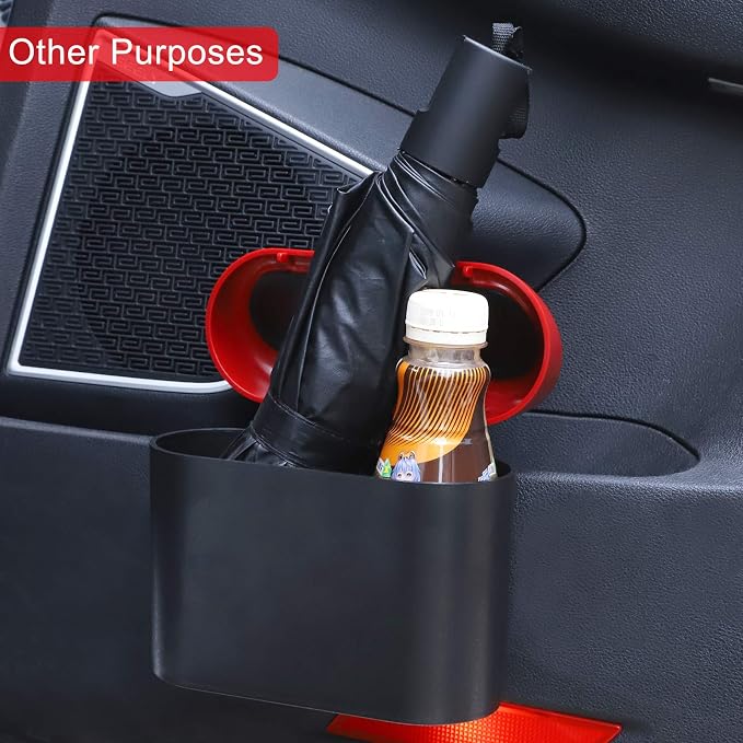 Accmor Car Trash Can with Lid, 2 Packs Mini Vehicle Trash Bin Car Dustbin Garbage Organizer Holder with 2 Roll Trash Bag, Portable Hanging Leakproof Cars Storage Bag Container for Auto, SUV (Red)