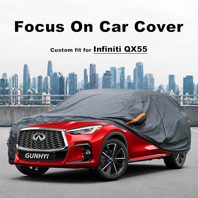 GUNHYI Premium Car Cover Custom Fit Infiniti QX55, 16 Layers Heavy Duty Car Cover Waterproof All Weather with Zipper Door for Sun Rain Snow Dust Uv Protection